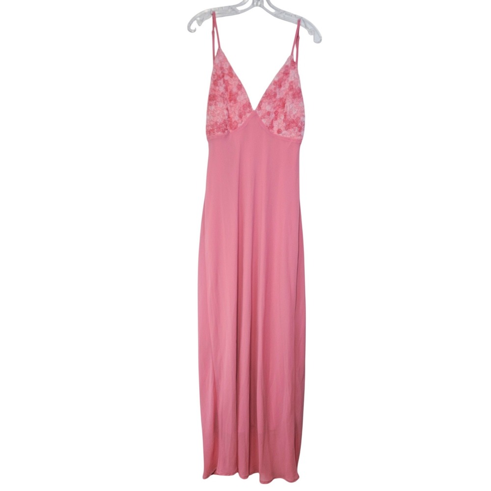 Women's Babydoll Maxi Dress L Pink 3D Floral Rosette Romantic Fairycore Romantic